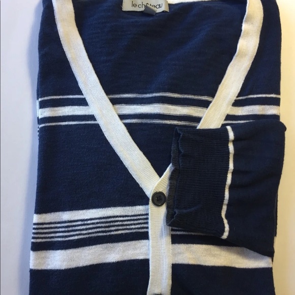Le Chateau Montreal Men Sweater Cardigan L Blue White Long Sleeve 100% Cotton - Picture 6 of 8